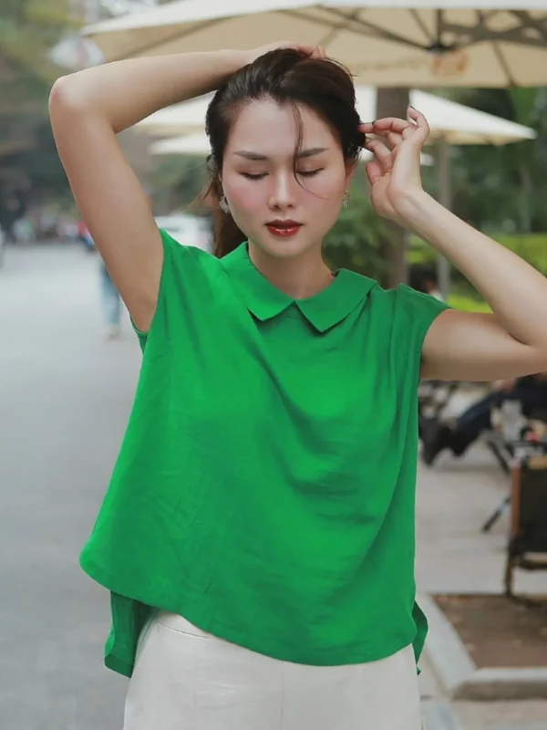 Áo sơ mi cổ sen linen