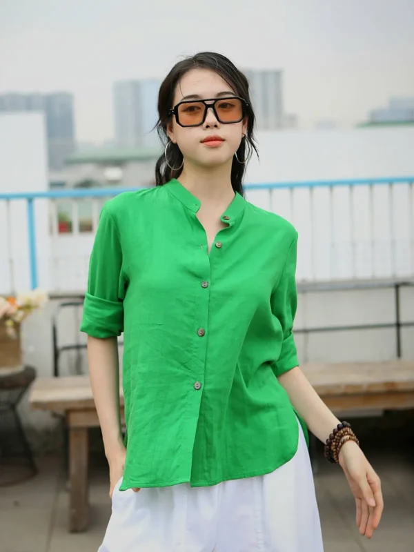 Áo sơ mi cổ tàu dài tay