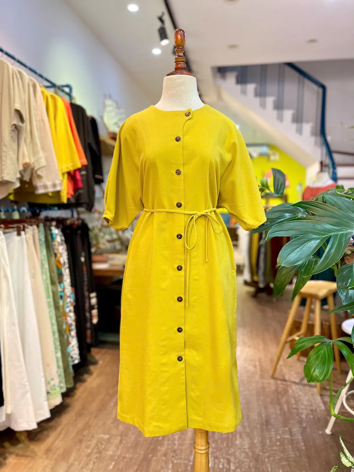 Váy tay lửng, buộc dây linen
